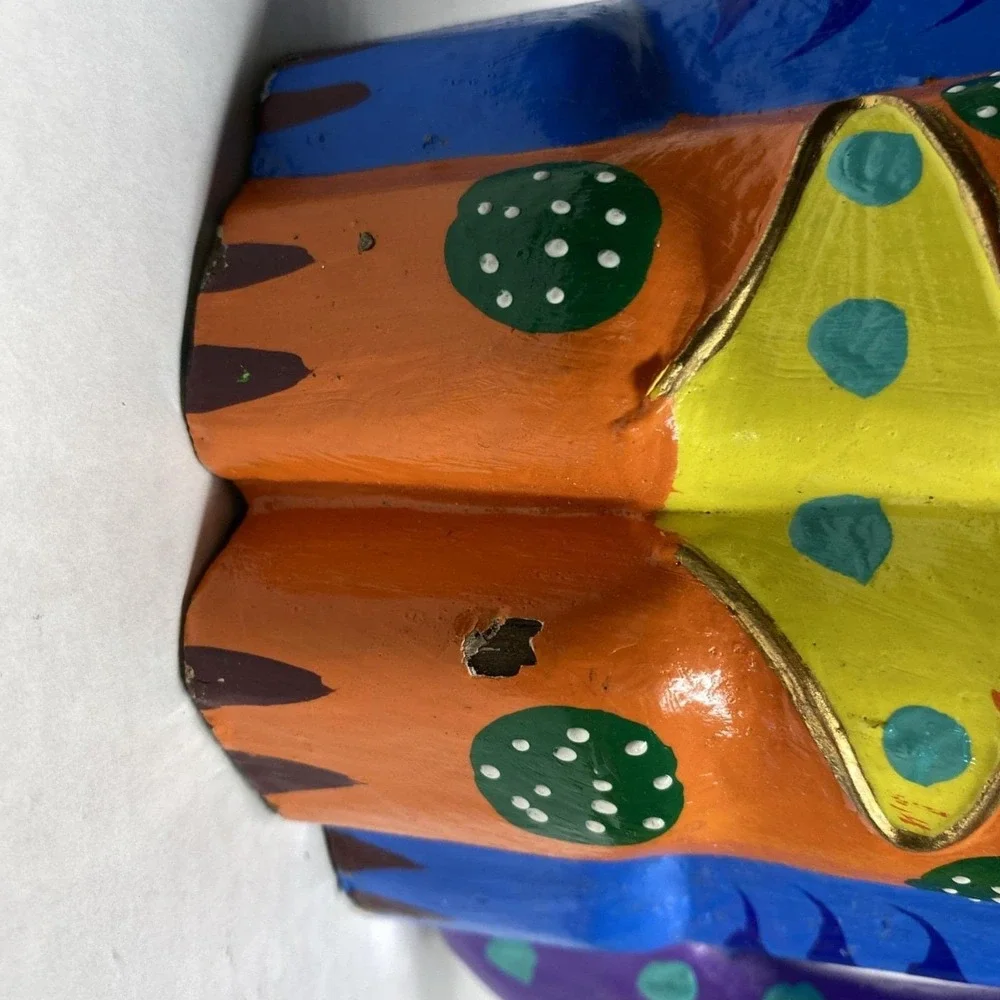 Hand-Painted Wooden Cat Figure Multicolor Folk Art Sculpture - Picture 10 of 14